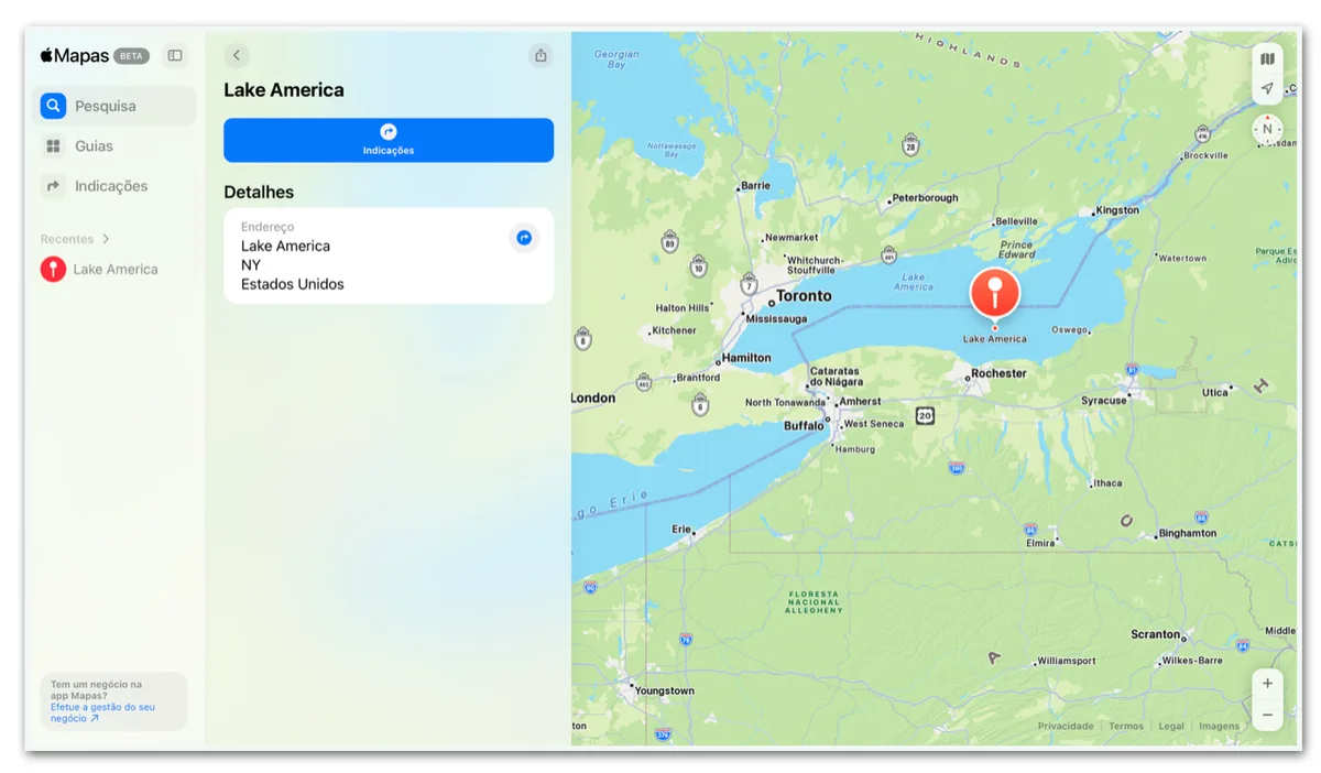 Após Google, Apple muda nome do lago Ontário para lago América