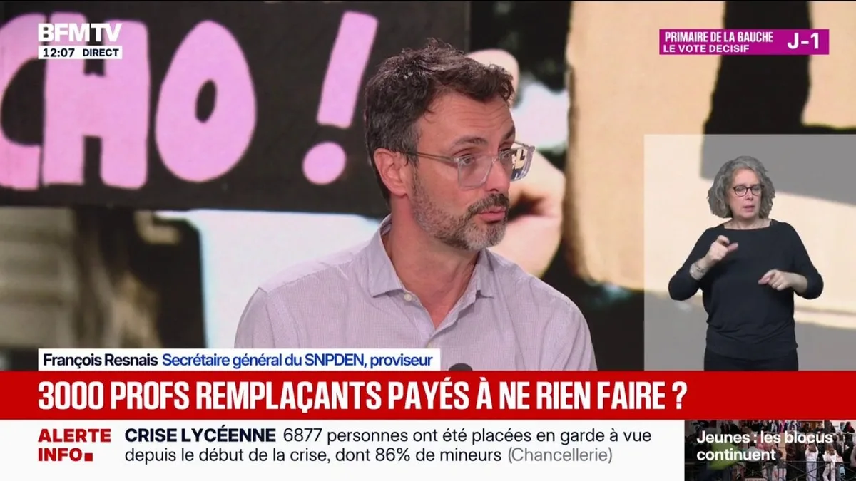 Arrivée de 3.000 professeurs remplaçants: "On aurait bien aimé que ces enseignants soient dans nos établissements dès la rentrée", réagit François Resnais (SNPDEN)