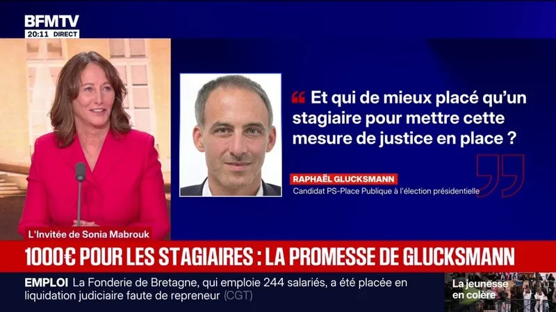 Raphaël Glucksmann propose un salaire de 1.000 euros pour les stagiaires: "Par rapport à la gravité de la situation, il faut autre chose pour les jeunes", estime Ségolène Royal