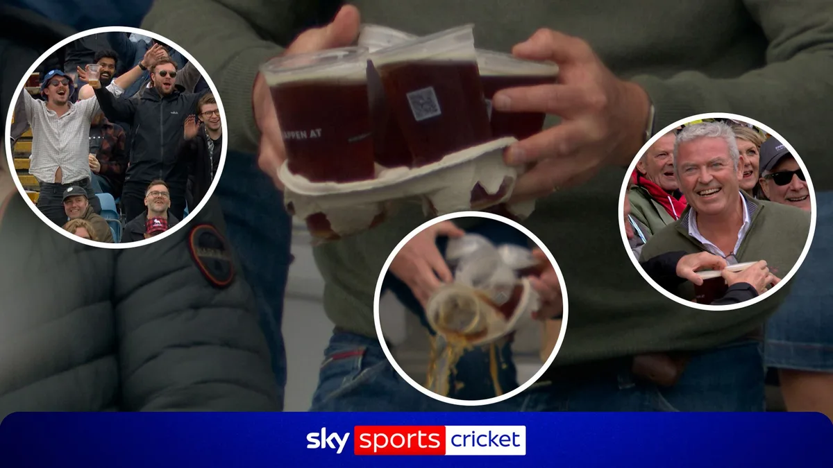 'You could see it coming!' | Hilarious moment as fan drops his pints!