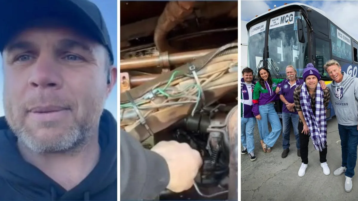 AFL grand final: Hayden Ballantyne’s ‘Longmuir Coach’ bus hits snag on cross-country drive to MCG