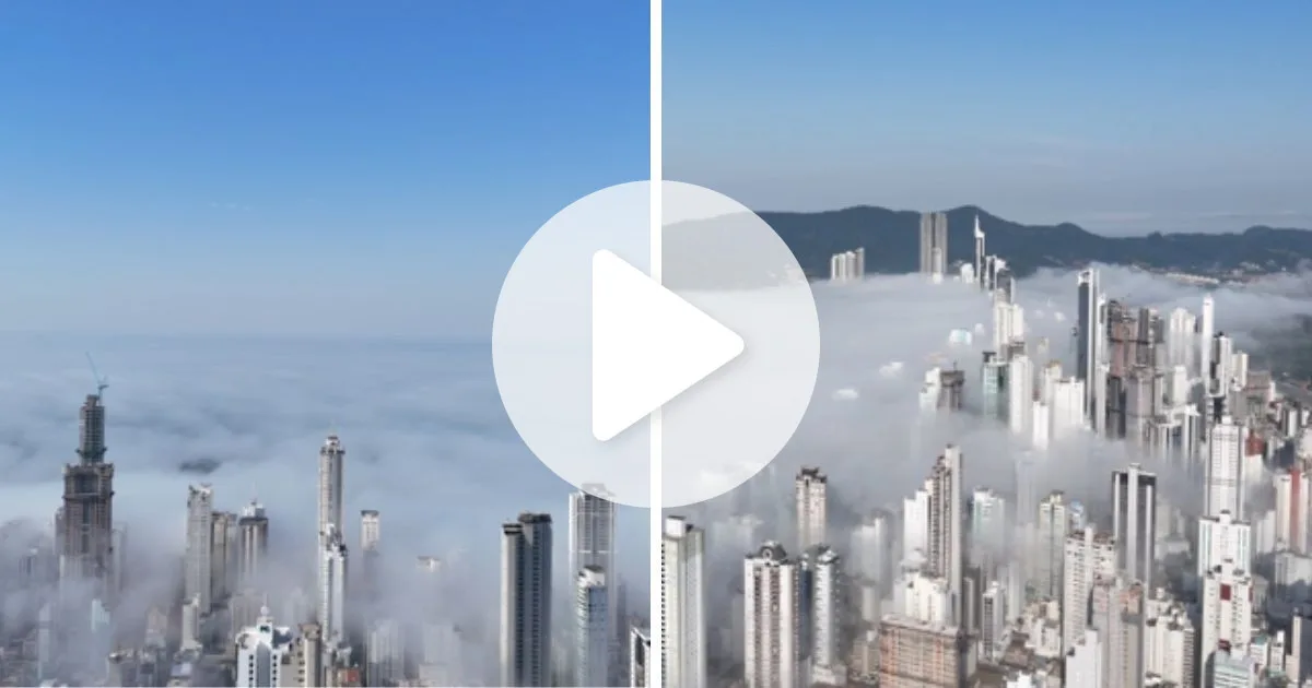 VÍDEO: ‘Mar de nuvens’ transforma cidade dos arranha-céus, esconde parte dos prédios e cria cena de filme em SC