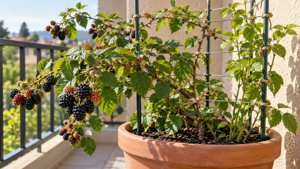 Amora-preta em vaso pode dar frutos mesmo com pouco espaço: veja como conduzir os ramos, aproveitar o sol e evitar que a planta vire um emaranhado que dificulta a colheita