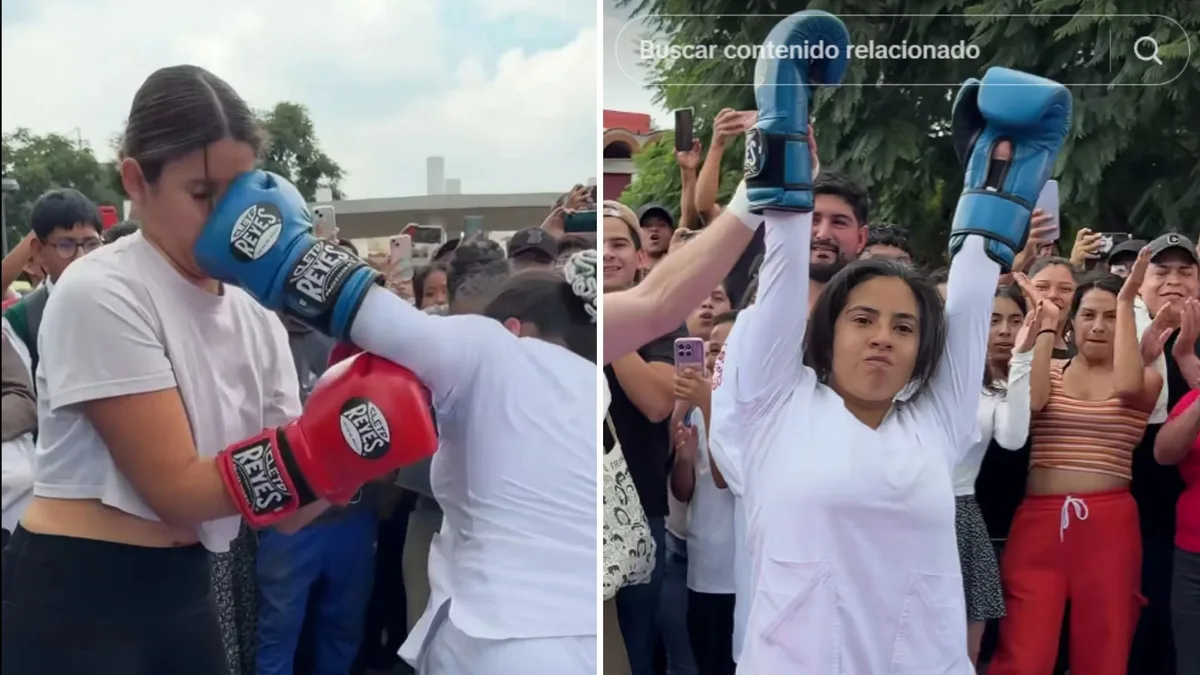 Enfermera acepta reto de box en calles de CDMX y gana mil 500 pesos para sus gastos de la semana