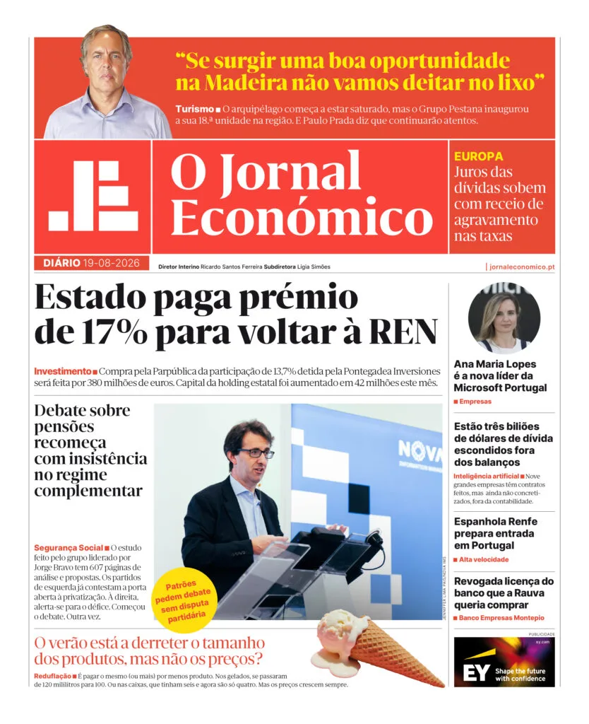 Estado paga prémio de 17% para voltar à REN. Leia aqui o JE Diário