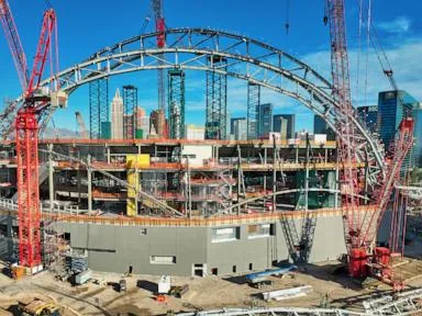 A's Las Vegas stadium takes shape as a second steel truss arch rises on the Strip