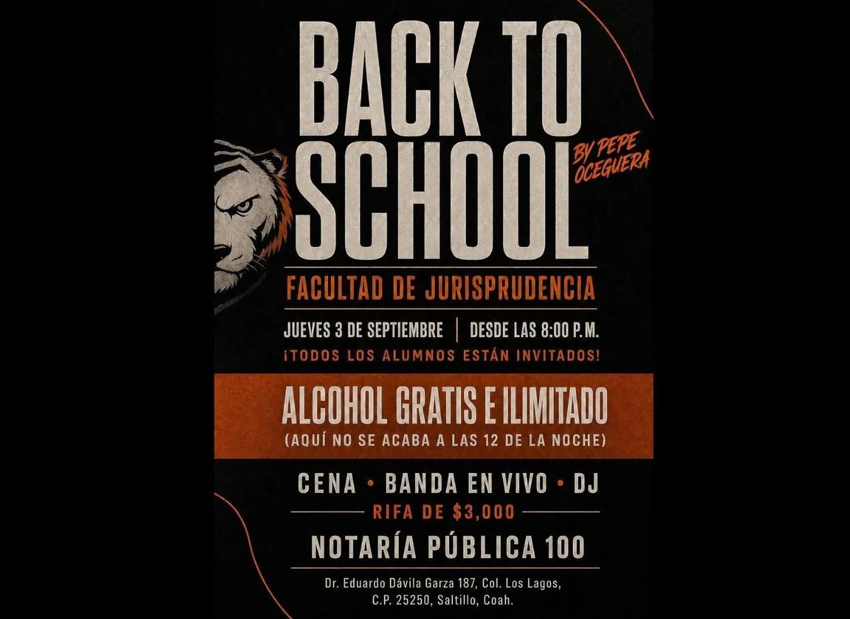 Maestro de Jurisprudencia de la UAdeC convoca a otra fiesta ‘con alcohol gratis e ilimitado’