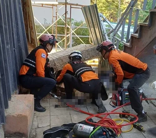 원주 펜션서 보수 작업하다 벽돌벽에 깔린 70대 중상