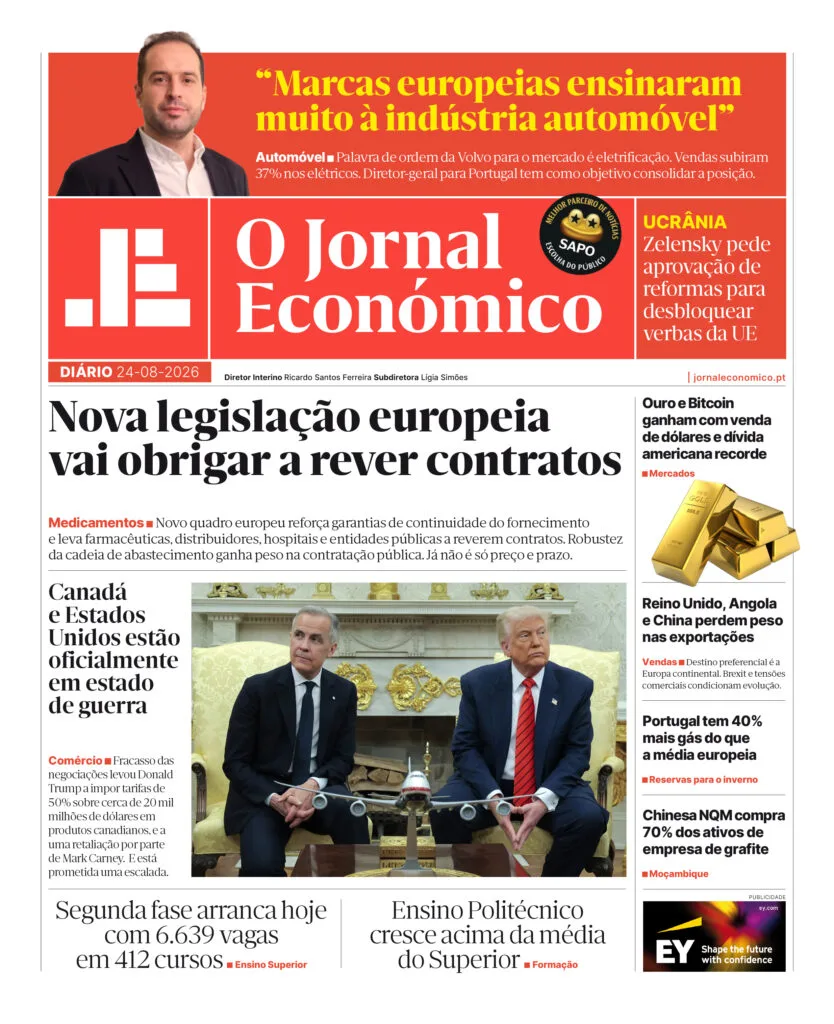 A primeira página do Jornal Económico de 24 de agosto