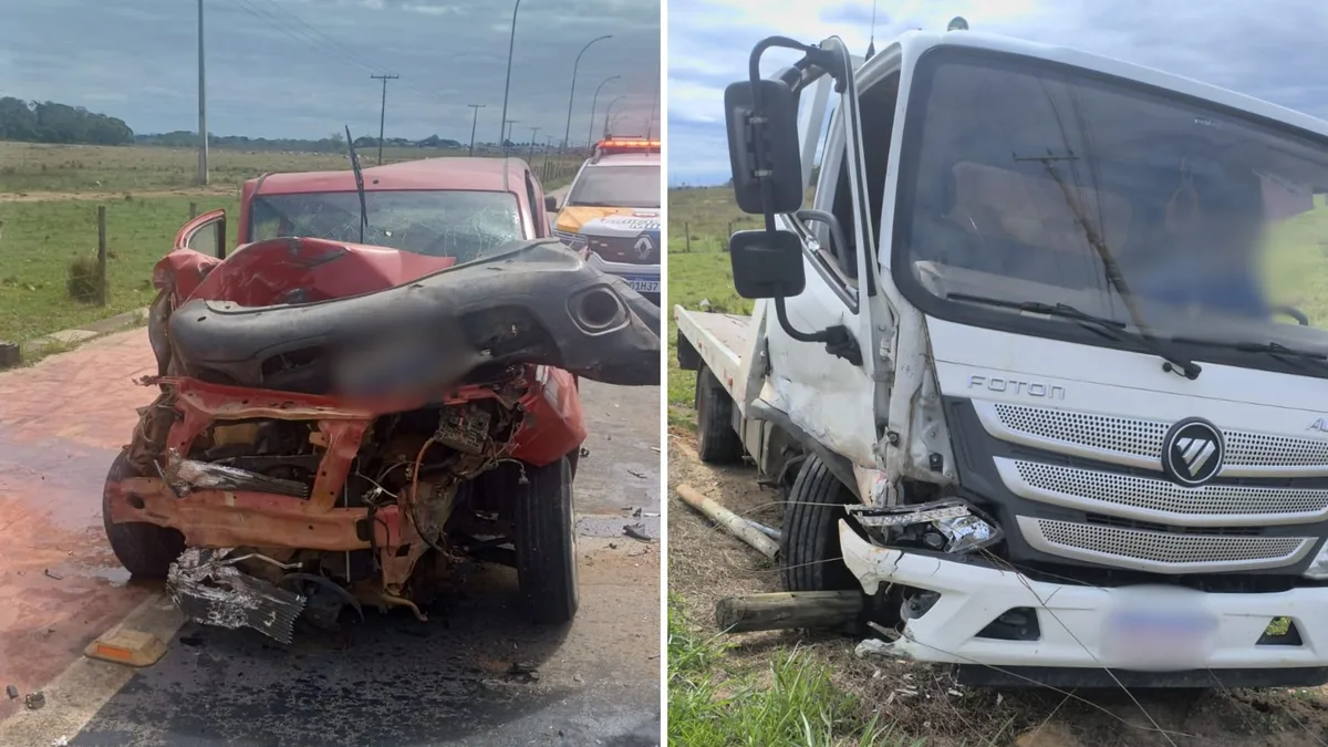 Motorista de carro fica ferido em colisão com caminhão na ES 248, em Linhares