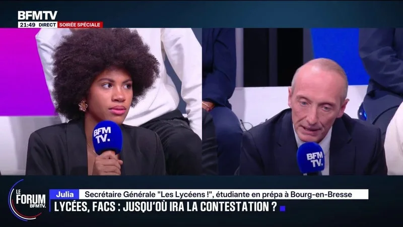 FORUM BFMTV - "Vous favorisez l'inégalité des chances": Julia Kudada, secrétaire Générale "Les Lycéens !" et Mehdi, étudiant en première année de droit, interpellent Laurent Marcangeli, chef de file des députés “Horizons”