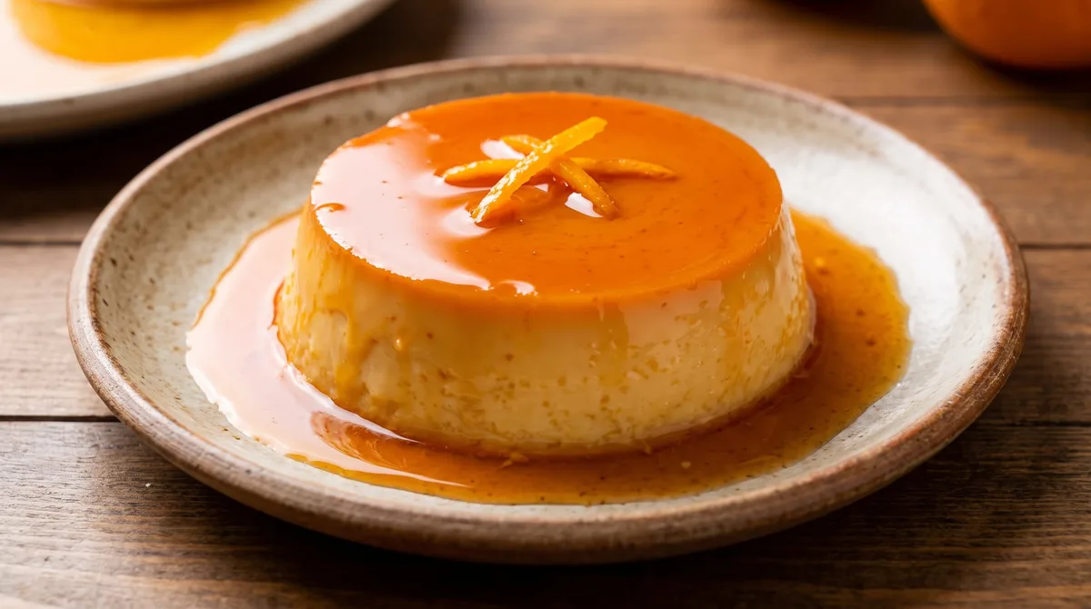 Receta de flan sin azúcar con caramelo de naranja, rápida y fácil