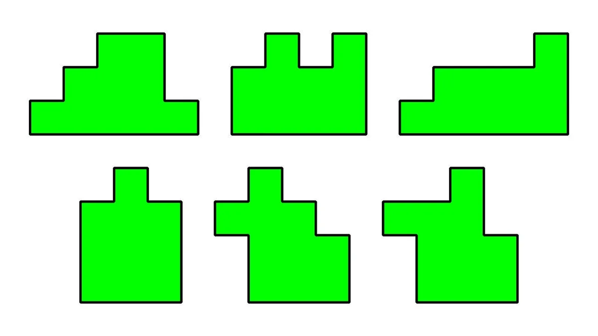 Wie entstehen aus den 12 Pentominos diese 6 Figuren?