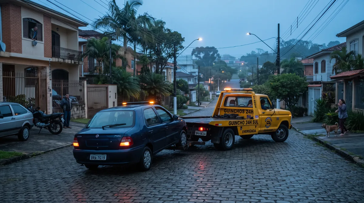 Carro de passeio sofre pane elétrica de madrugada, a sirene do alarme dispara sem parar, incomoda vizinhos e veículo acaba guinchado da rua pública pela manhã