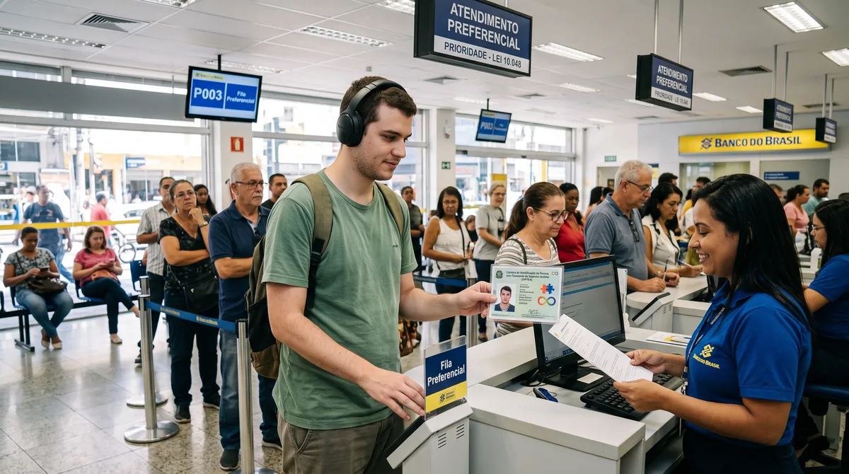 Pessoas autistas e seus acompanhantes têm atendimento prioritário por lei em qualquer fila de banco, mercado ou órgão público
