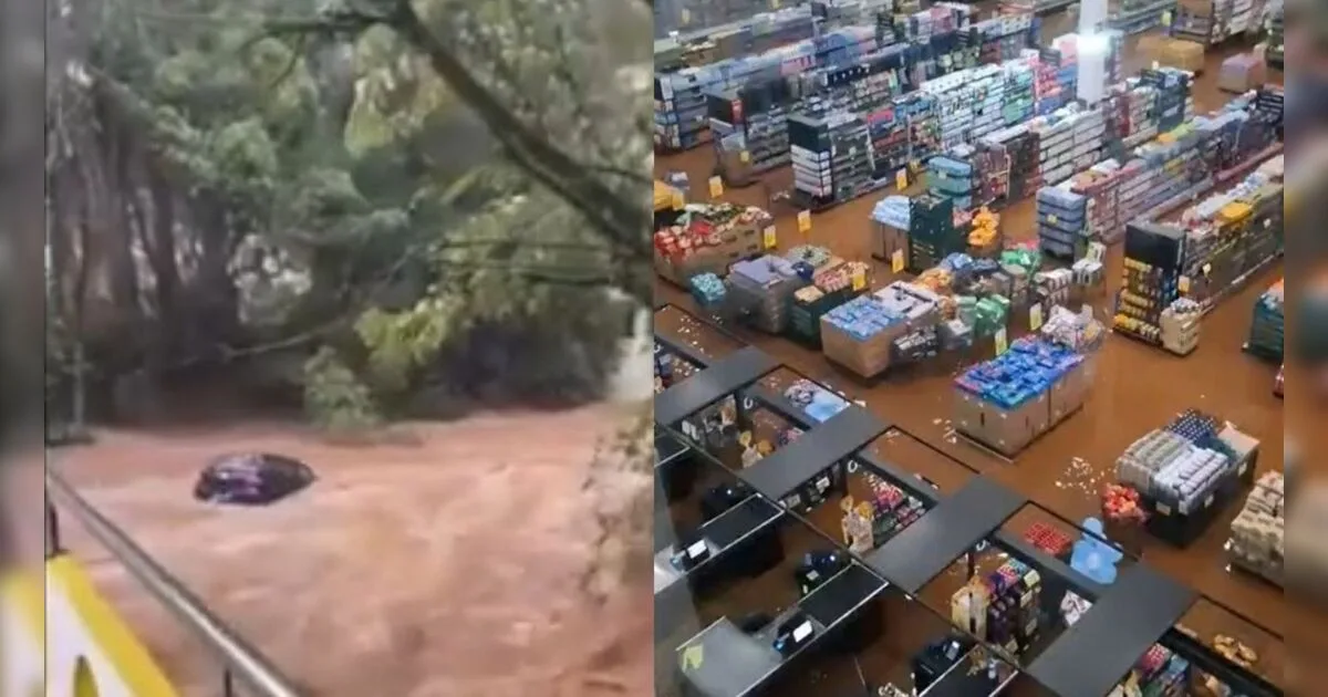 VÍDEO: Carros são arrastados pela enxurrada e supermercado fica alagado durante temporal em SC