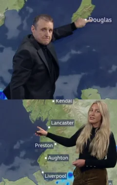Moment Peter Kay interrupts live weather forecast