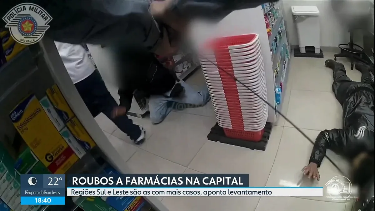 Quatro farmácias são assaltadas em menos de 24 horas em SP; câmeras corporais flagram PMs rendendo ladrões