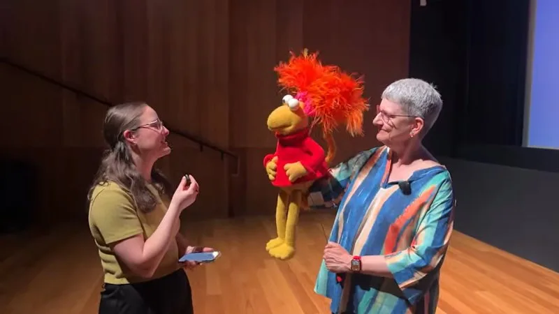 Chatting with Red Fraggle at GOMA's Jim Henson's exhibition