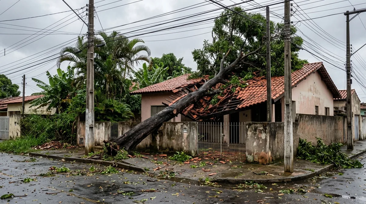 Família pede várias vezes que o vizinho avalie uma árvore inclinada sobre seu telhado, temporal derruba o tronco e destrói parte da cobertura, mas mensagens antigas mostram que o proprietário já havia recebido alertas sobre rachaduras na árvore