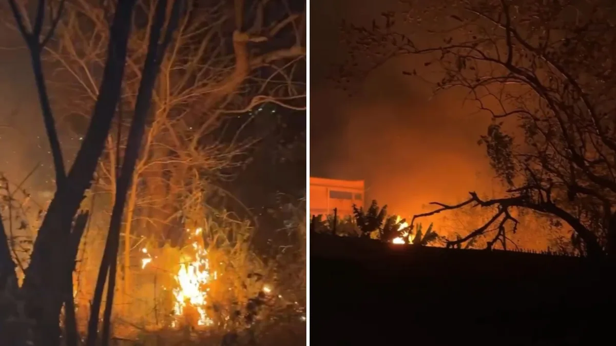 Incêndio de grandes proporções se aproxima de casas em Colatina; vídeo