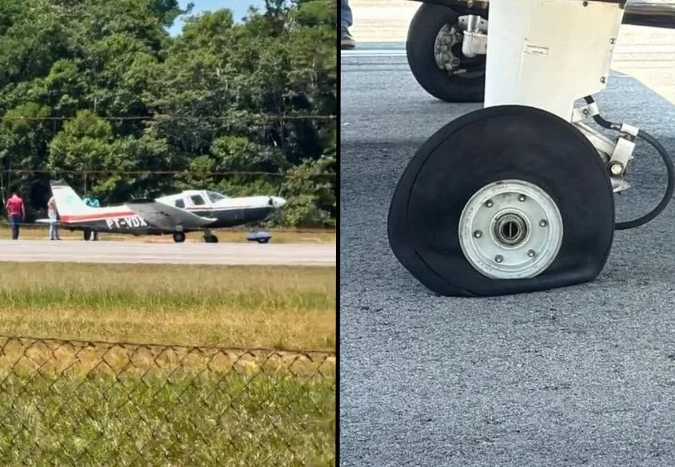 Avião com pneu furado fica parado no meio da pista no Aeroporto de Cruzeiro do Sul