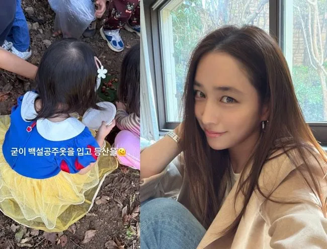 이민정♥이병헌 3살 딸, 등산하는데 드레스를?…앙증맞은 '백설공주 자태'