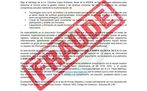 Secretaría de Agricultura alerta por fraude a productores mediante oficios falsos; pedían 35 mil pesos por patrocinio