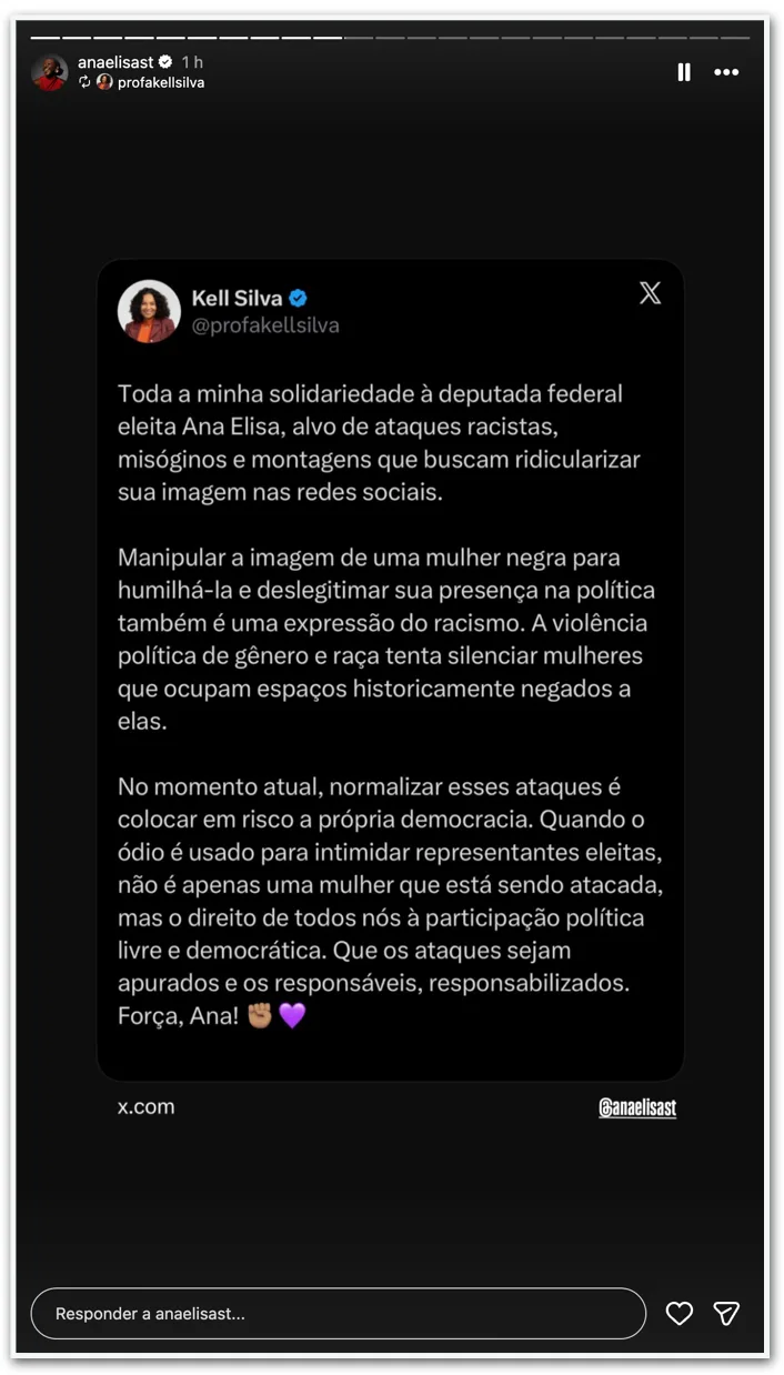 Mulheres do PT repudiam ataques racistas contra Ana Elisa