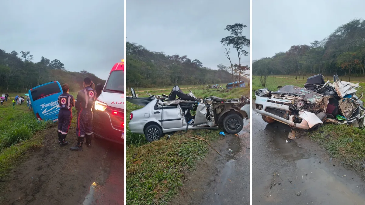 Acidente entre ônibus e carro deixa sete feridos na BR 101 no ES