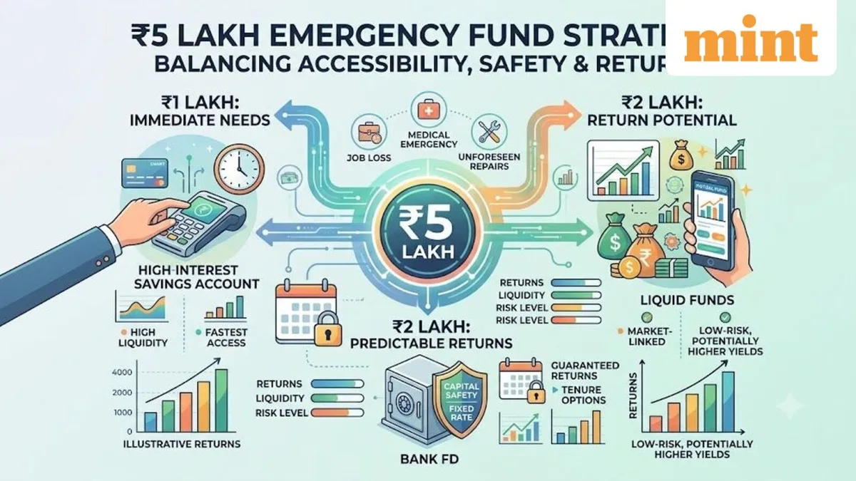 ₹5 lakh emergency fund: Mutual fund, bank FD, liquid funds – where to keep money for best returns, fast withdrawals