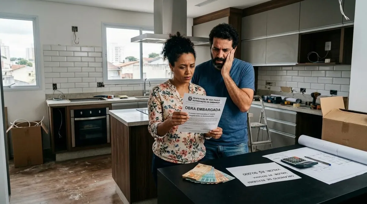 Casal gasta R$ 90 mil reformando a cozinha e é notificado para embargar a obra por 12 m² a mais