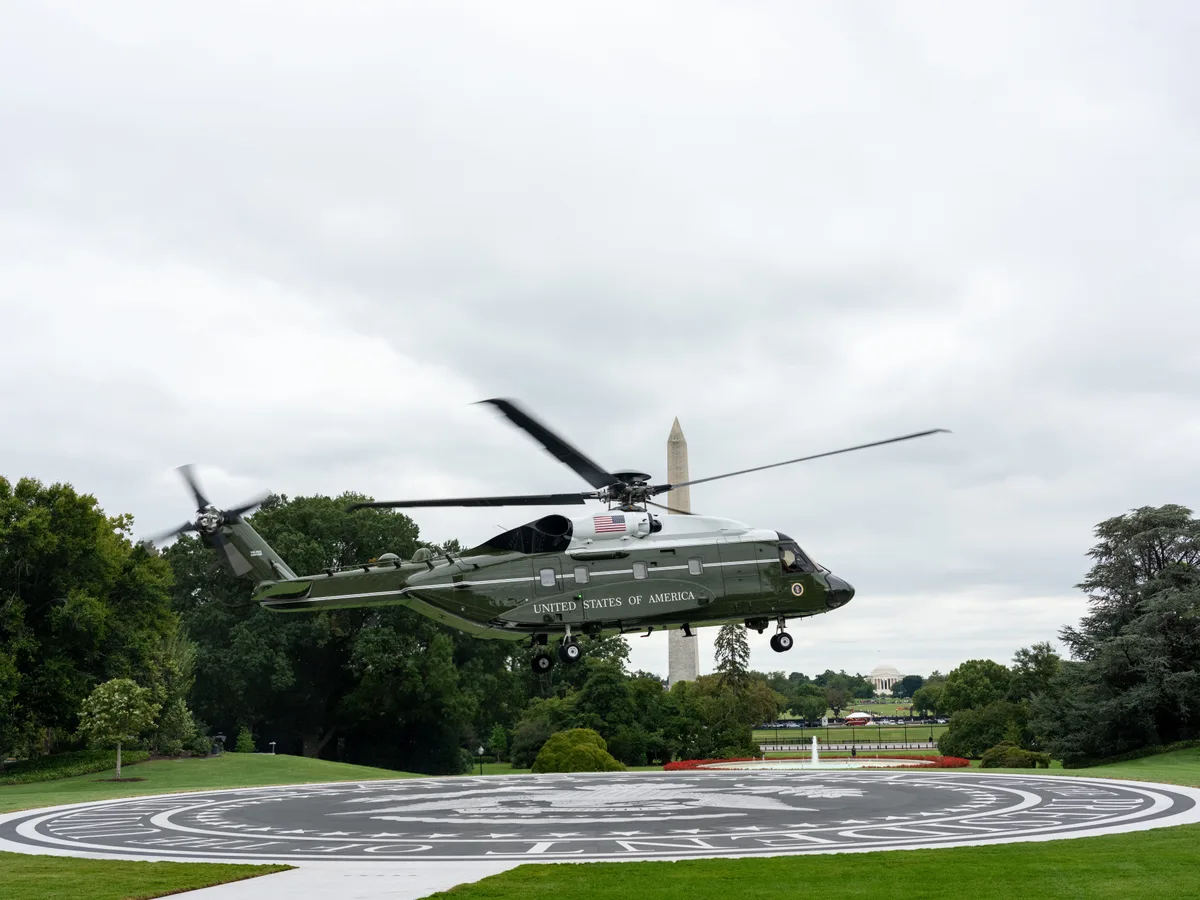 See Trump's first public liftoff from the $6 million Lockheed-funded helipad built to protect the White House lawn