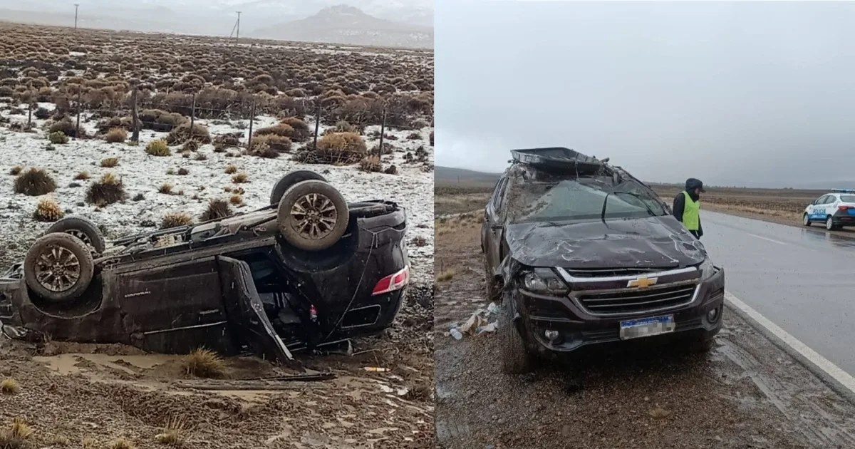 Una familia volcó en la Ruta Nacional 23 cerca de Pilcaniyeu por las intensas lluvias