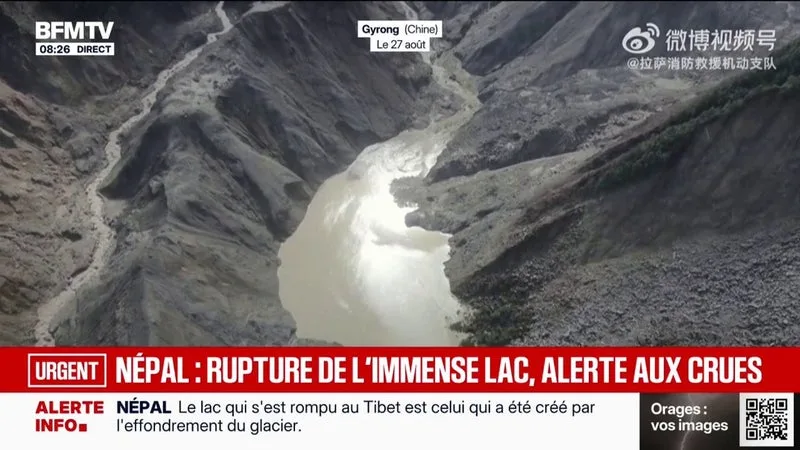 Crues au Népal: une alerte aux inondations lancée après la rupture d'un lac au Tibet