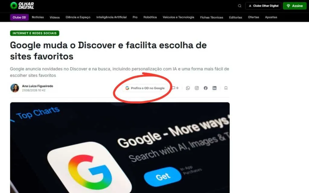 Google muda o Discover e facilita escolha de sites favoritos