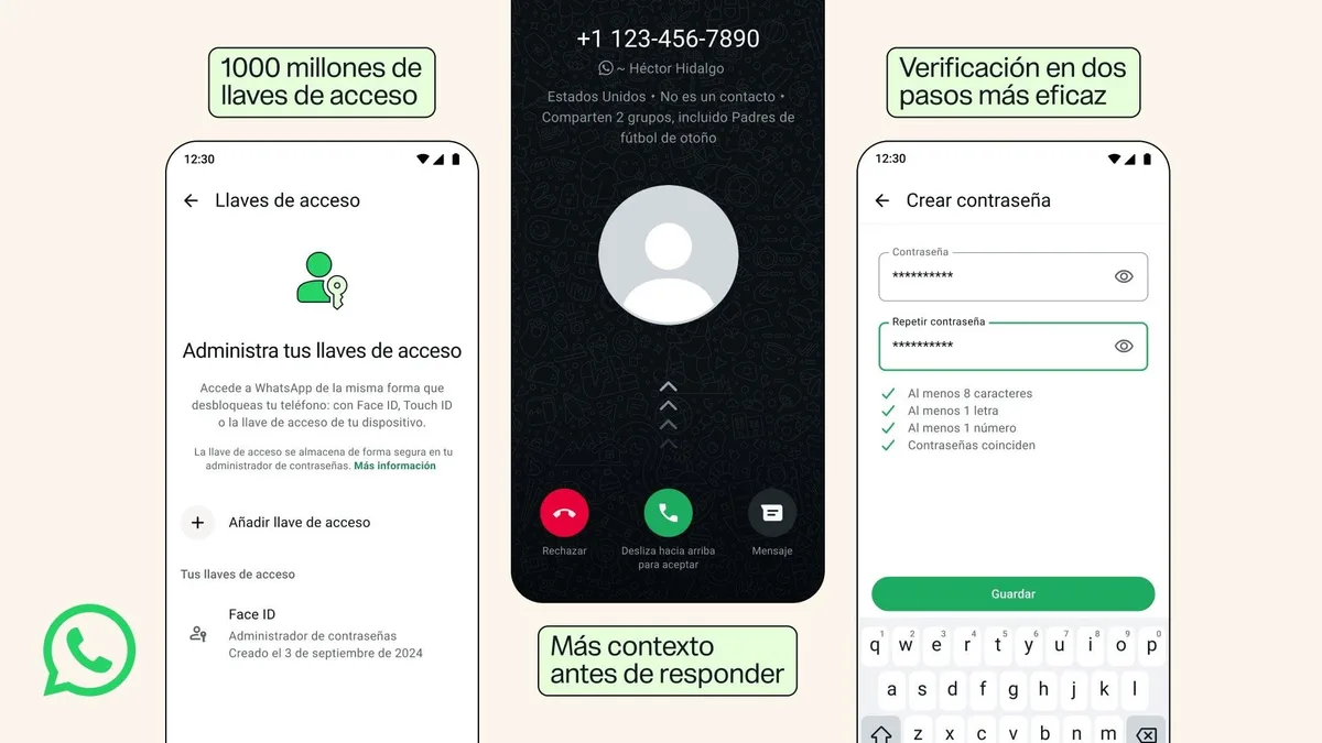 WhatsApp amplía la seguridad: permite añadir varias llaves de acceso y mostrará información en llamadas de desconocidos