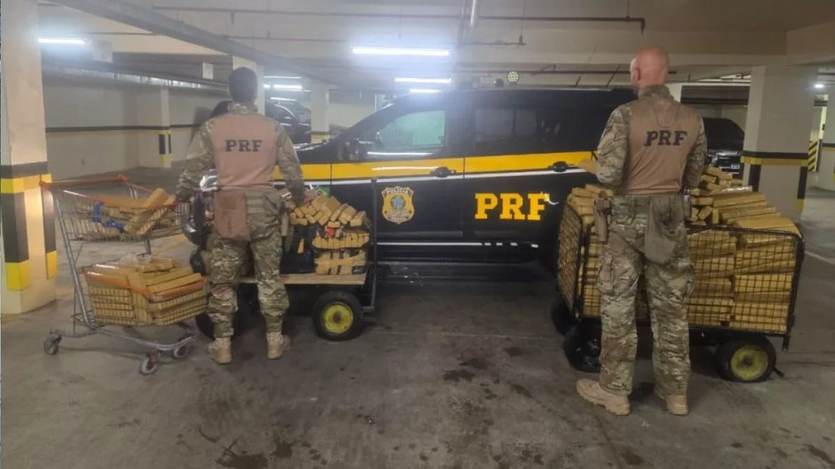 O cheiro entregou: durante fiscalização em pedágio, PRF descobre quase meia tonelada de maconha em carro sobre guincho na BR-101