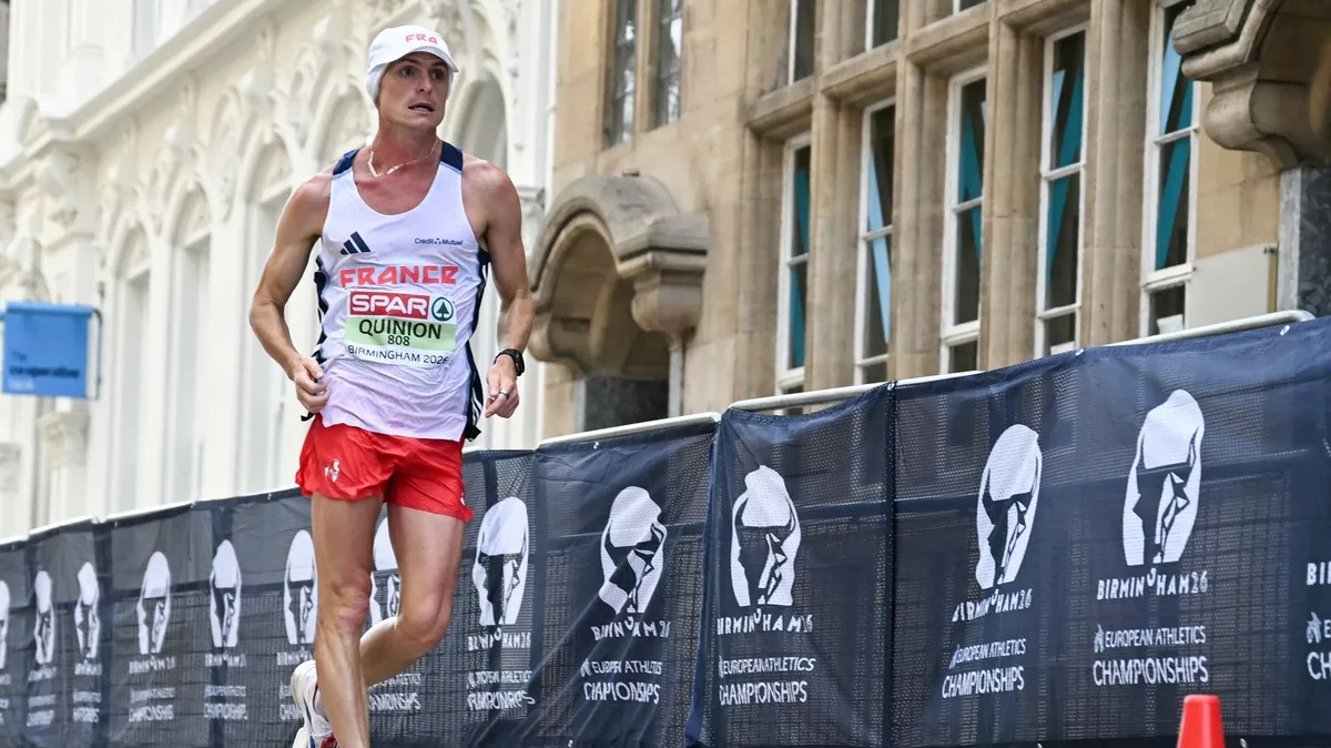 Aurélien Quinion remporte la médaille de bronze sur le marathon marche lors des championnats d'Europe d'athlétisme