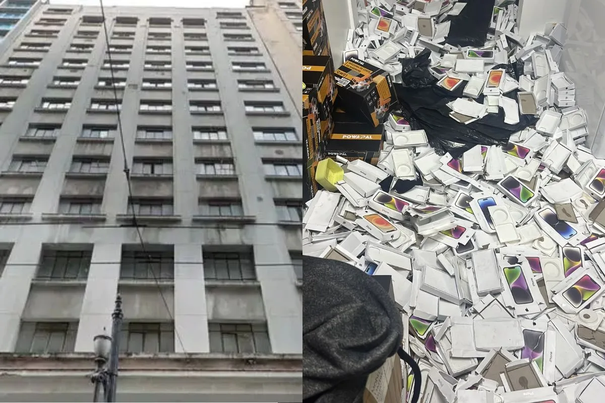 "Avalanche" de iPhone: PF faz ação em prédio com 12 andares de mercadorias