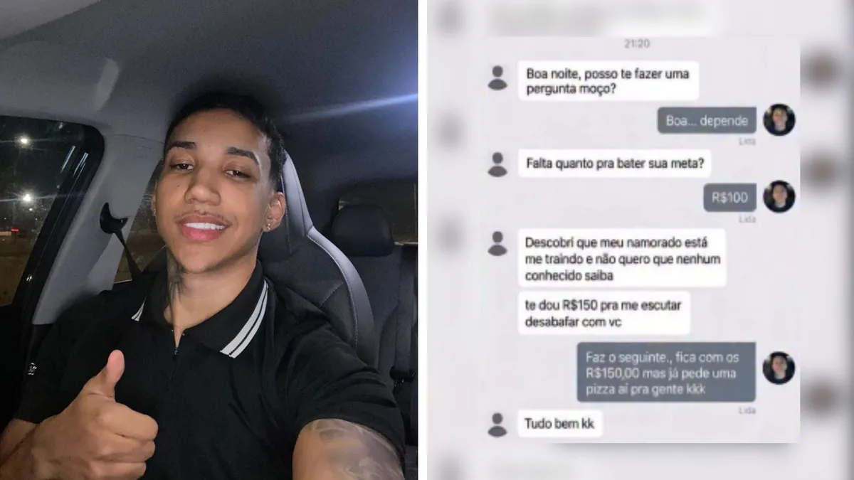 Motorista de app que recebeu proposta em dinheiro para ouvir história de traição e preferiu pizza estava a R$ 100 de bater a meta