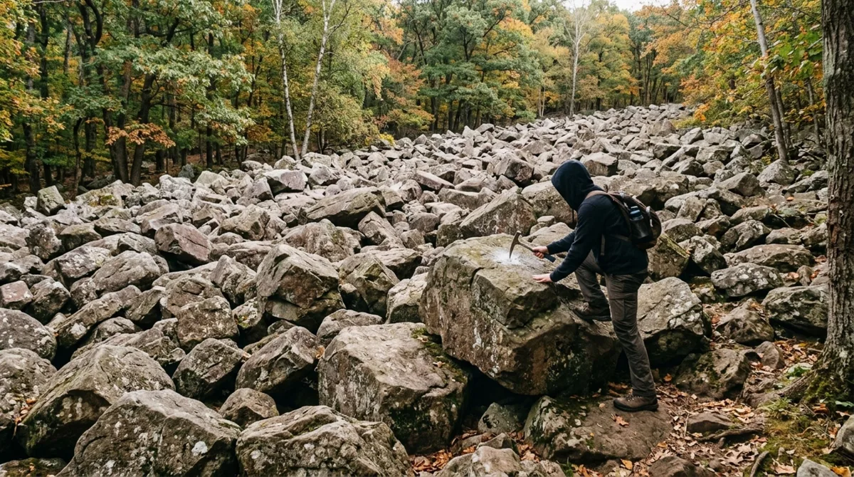 O campo de pedras onde grandes blocos produzem sons diferentes quando são golpeados