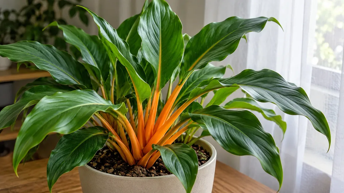 Parece pintada, mas é natural: a planta Lumina combina folhas verdes com uma base alaranjada que chama atenção dentro de casa e exige cuidado na escolha da luz e na rega