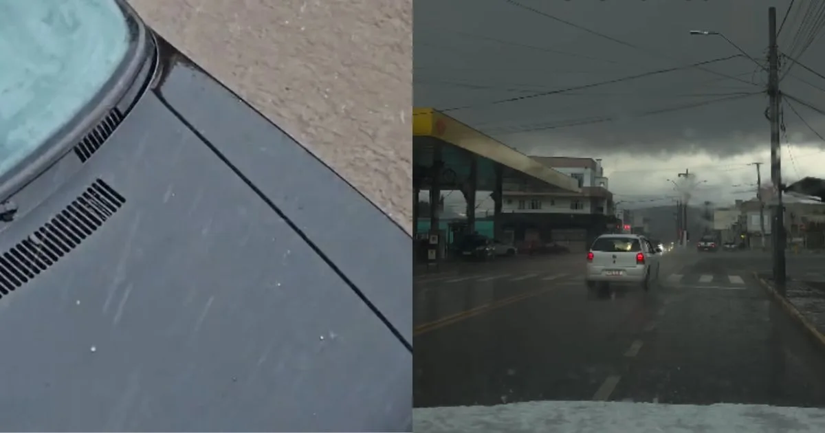 Com granizo e alerta vermelho para temporal, ‘dia vira noite’ e assusta moradores da Serra de SC