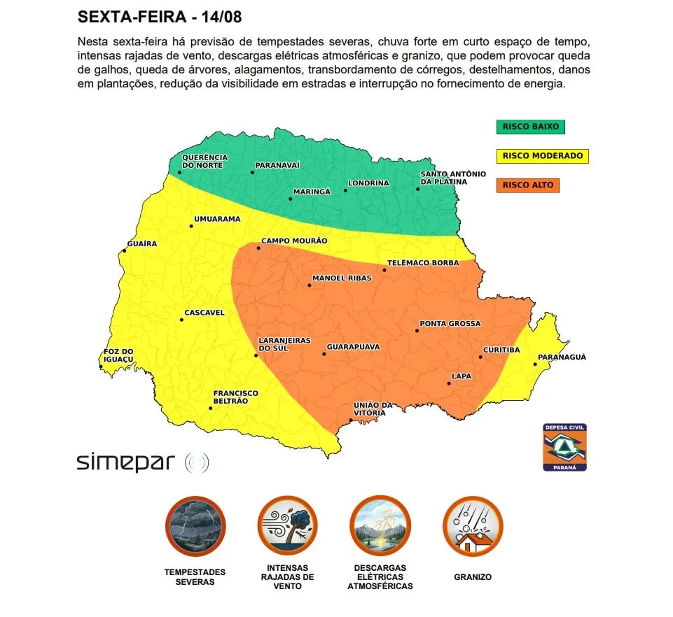 Paraná está na rota de tempestades; SMS da Defesa Civil acorda moradores da Grande Curitiba