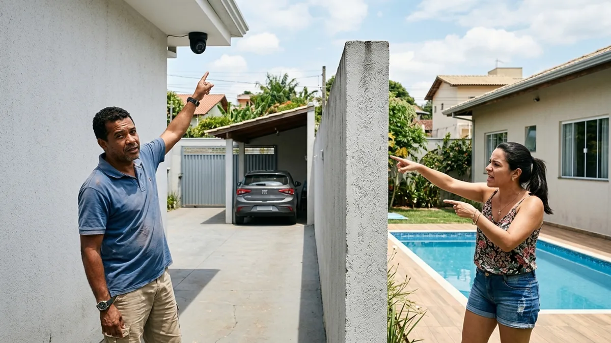 Morador instala câmera para vigiar a garagem e vizinha percebe que o equipamento também grava toda a área da piscina e a janela do quarto