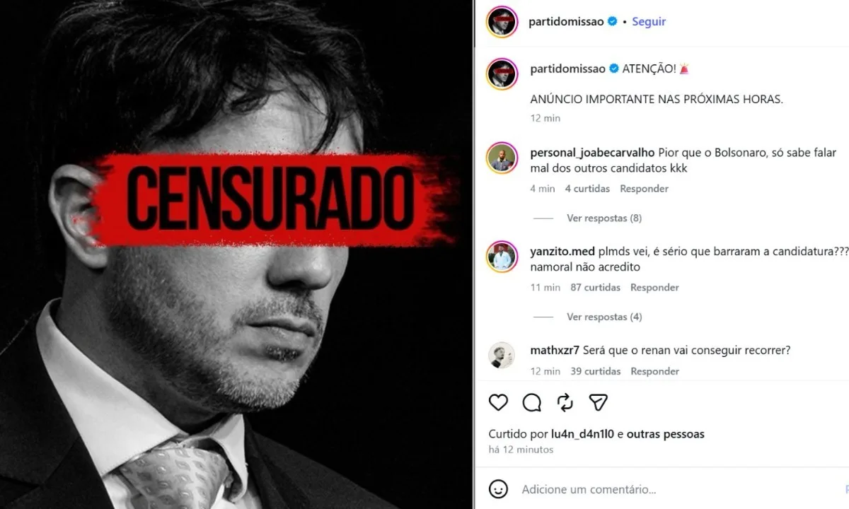 Renan Santos e Missão fazem post após decisão de Toffoli: 'Censurado'