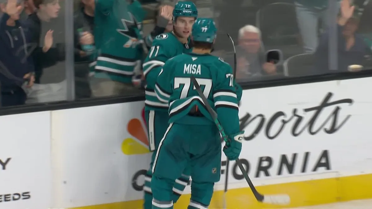 Sharks’ Celebrini goes top shelf for his first goal of the season