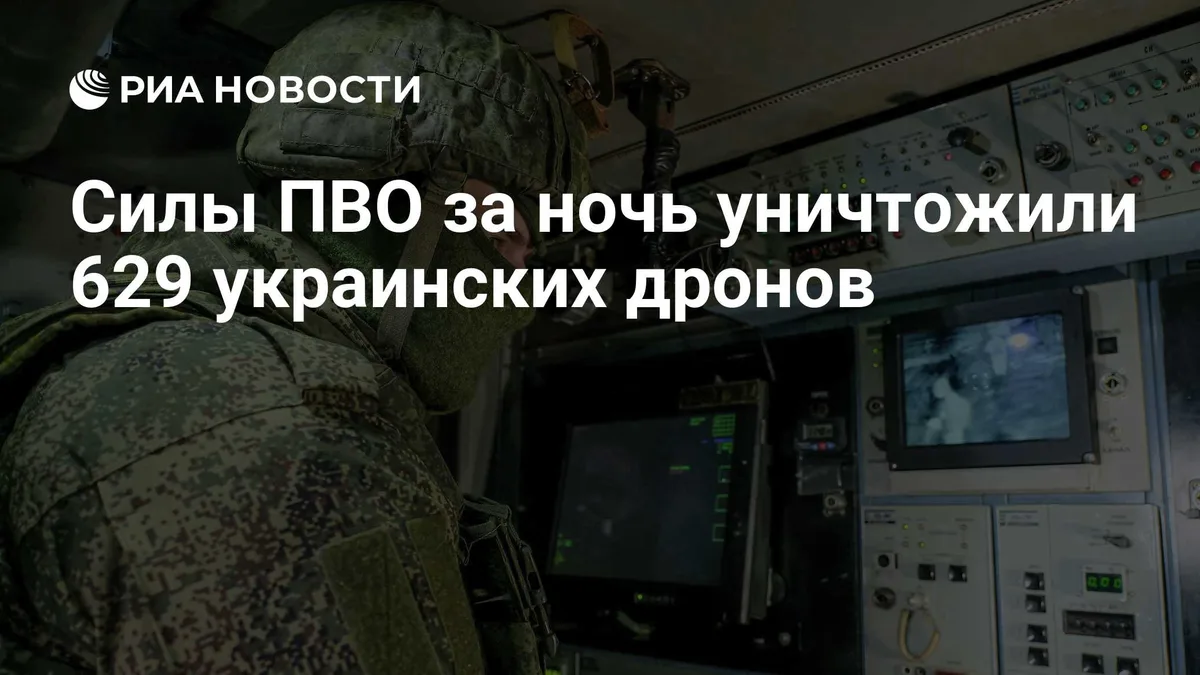 Силы ПВО за ночь уничтожили 629 украинских дронов