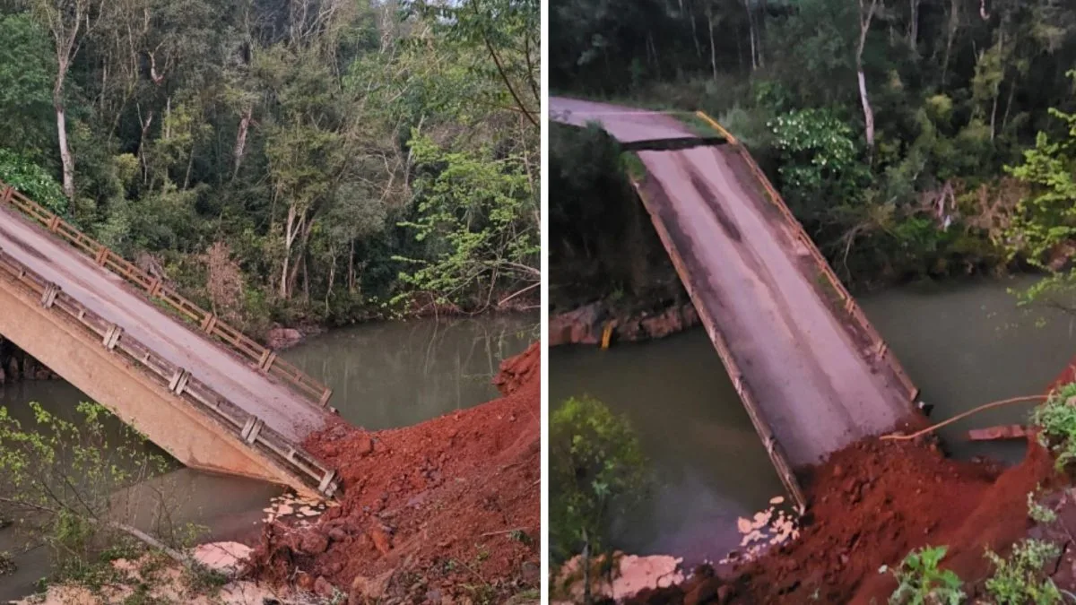 Deslizamento de terra provoca queda de ponte e bloqueia acesso da BR-153 na divisa entre RS e SC